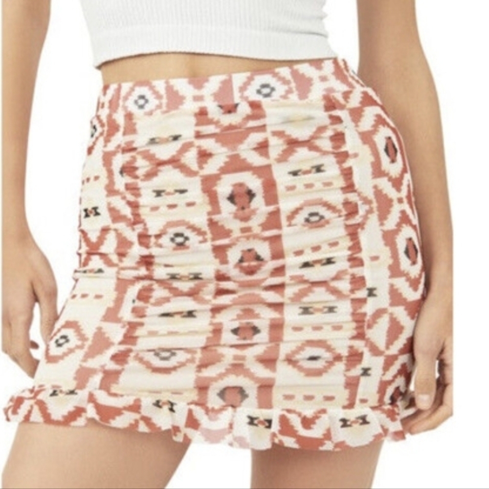 Free People Romi Aztec Southwestern Boho Mesh Ruched  Mini Skirt S